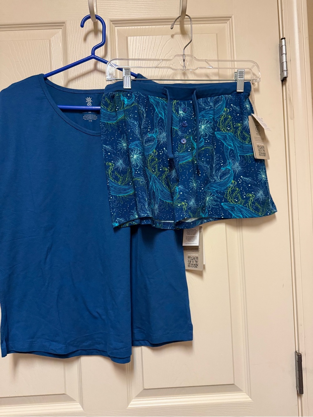 Blue Short Sleeve Top & Patterned Lounge/Sleep Shorts Set